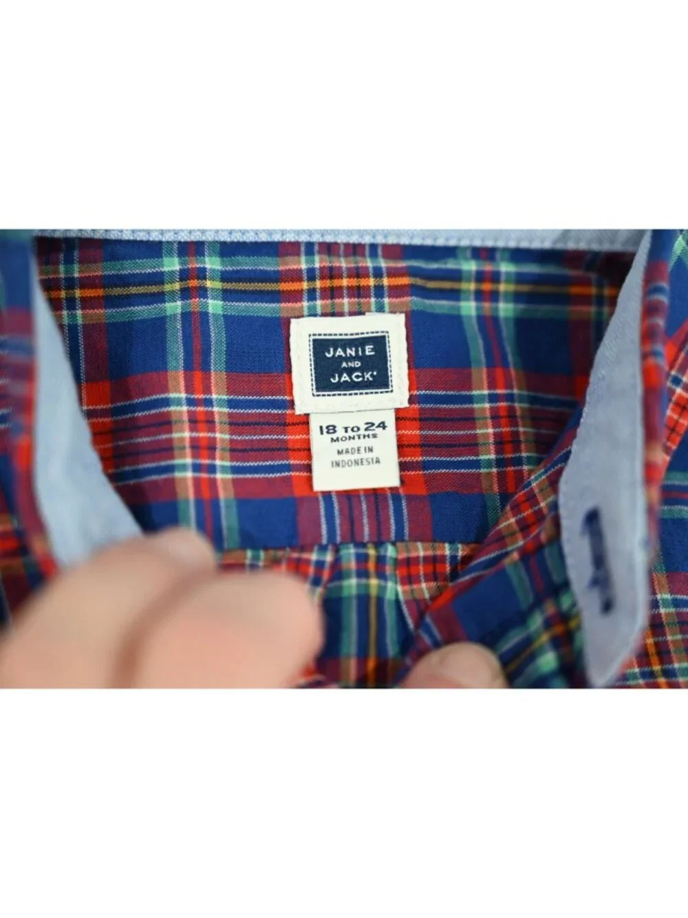 Janie and Jack Toddler Boys Plaid Button Front Shirt Blue Red 18-24 Months
